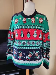MENS NAVY GREEN CHRISTMAS SINGING SANTA COTTON JUMPER FR0M NEXT SIZE L - Picture 1 of 4
