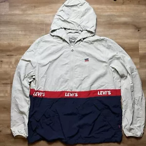 Giacca vintage Levis uomo grande USA Anorak tasca cappuccio logo 1/2 zip anni 90 Y2K - Foto 1 di 10