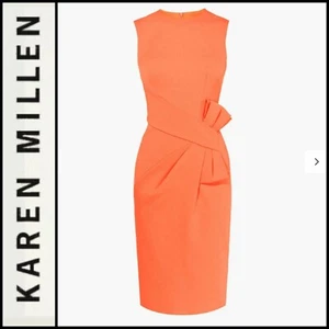 $390 Karen Millen Orange Textured Bow Sleeveless Cocktail Party Dress ~ 8 M3020 - Picture 1 of 12