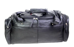 I Market Solutions BLACK GENUINE LEATHER 20" TRAVEL GYM CARRY ALL BAG DUFFLE - Picture 1 of 12