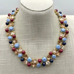 Talbots Necklace Statement Crystal Collar Blue And Burgundy Beads Chic Elegant - Picture 1 of 10