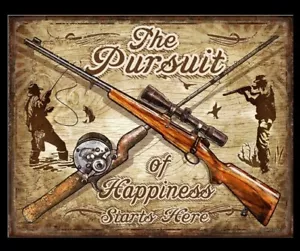 Hunting Fishing Pursuit Of Happiness Metal Sign Man Cave Garage Decor 12.5 x 16 - Picture 1 of 1