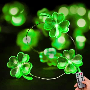 St. Patrick'S Day Lights Shamrock String Lights Battery Operated 13 Feet 40 Leds - Picture 1 of 12