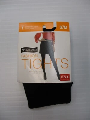 new NO NONSENSE Women's Size S/M Control Top Black Rib Fashion Tights - Image 1 of 4