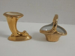 Japan Marking ~ Miniature Horn Vase and Basket - Picture 1 of 9