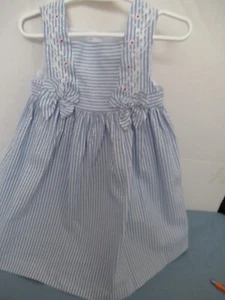 P18 Girls Size 2T Blue and White Stripe Edgehill Collection Dress Embroidery - Picture 1 of 7