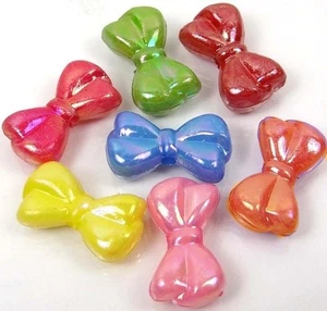 50 Mixed Opaque AB Color Acrylic Bowknot Beads spacer 18x10mm - Picture 1 of 2