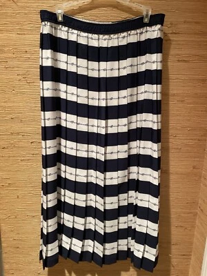 裙子尺寸 8 长蓝色白色航海水手结打褶经典学院风 CHAUS — 第 1/4 张图片