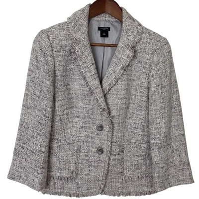 Blazer Ann Taylor Tweed Talla 8 Dama Chaqueta Púrpura Crema Oficina Clásico Preppy Foto 1 de 4