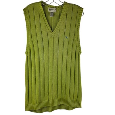 VTG EDDIE BAUER Sweater Vest Mens L Chartreuse Embroidered Golf Athletic Grandpa - Image 1 of 4