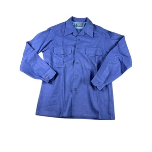 Vintage Pendleton Wool Shirt Jacket Medium Blue USA Made Loop Collar Flannel - Picture 1 of 10