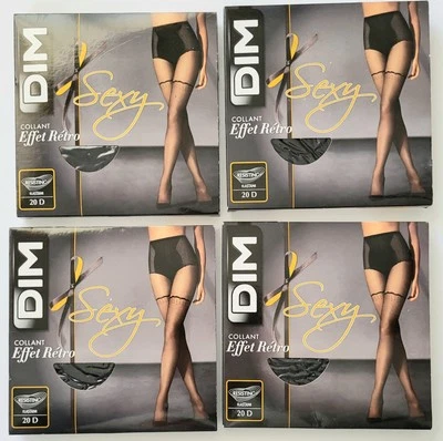 4 PR. MEDIAS NEGRAS DIM SEXY RETRO LOOK ITALIA TALLA 1/2, TABLA DE TALLAS EN LA PARTE POSTERIOR, NUEVAS EN PAQUETE Foto 1 de 3