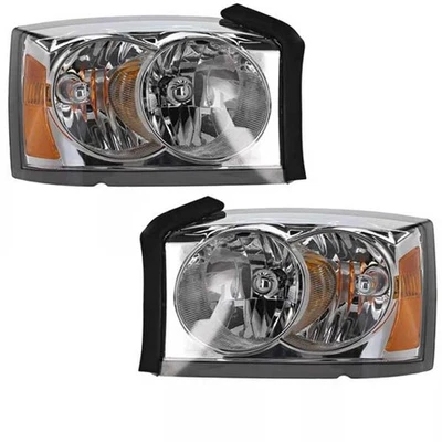 JUEGO DE PARES DE FAROS CON BISEL CROMADO Y BOMBILLA PARA CAMIONETA Dakota 05-07 Foto 1 de 4
