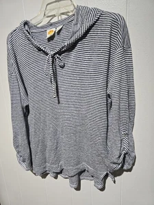 C&C California Hoodie Top Women Linen Lightweight 3/4 Button Up Sleeves Medium - Picture 1 of 6