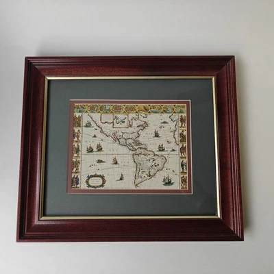 Vintage Guilielmo Blaeuw America Nova Tabula Map Framed Print 11.5"X13"  - Image 1 of 4