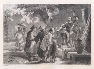 Chinese Jongleurs Antique Print Art Steel Engraving 1844 - Picture 1 of 1