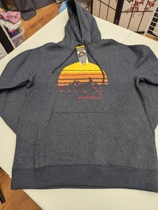 Eddie Bauer Men's Heather Navy Sunset Graphic Fleece Pullover Hoodie Size M  - Picture 1 of 5