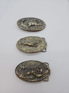 Vintage 1975 A J Dezy Rabbits Birds Deer Lot Of 3 Brass Belt Buckle - Picture 1 of 9