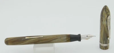 Pluma Estilográfica Remington Tostada/Marrón/Blanca Remolino y Cromo - Plumín Fino - Años 30 - EE. UU. Foto 1 de 4