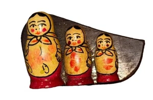 Matryoshka Russian Nesting Doll Pin Brooch on Wood, Hand Painted C1940’s - Picture 1 of 6