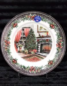 4 Royal Stafford CHRISTMAS MORNING Dinner Plates 11" Bows Pinecones Bells Border - Picture 1 of 12