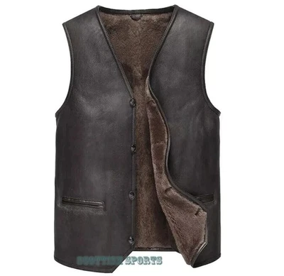 Gilet homme marron véritable peau de mouton cuir de mouton peau de mouton nouveau style gilet fourrure - Photo 1/3