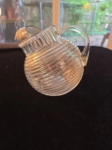 Anchor Hocking 40 oz Tilt Ball Pitcher - Clear Ribbed Glass with Ice Lip 1938-43 - Picture 1 of 6