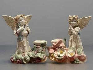 2 Tender Times Fairy Angel Wings Doll Taper Candle Stick Holders Set Figurines - Picture 1 of 14