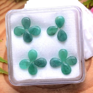 19 Pcs Natural Emerald Untreated 6mmx4mm Pear Cut Stunning Loose Gemstones Lot - Picture 1 of 6