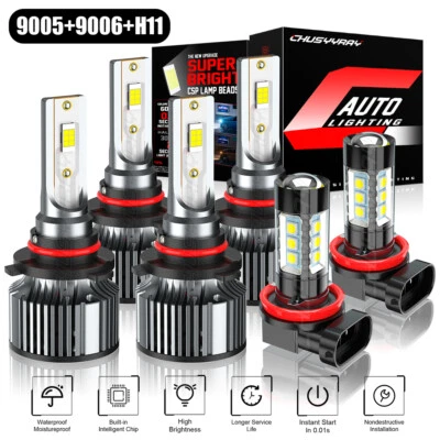 Kit combo 9005+9006+H11 de faróis de LED lâmpadas de neblina feixe alto baixo 6500K branco - Imagem 1 de 4