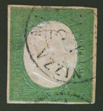 Sardegna 1854: III emissione 5 c. Effigie V. E. II, usato, 2 sigle peritali, S.7