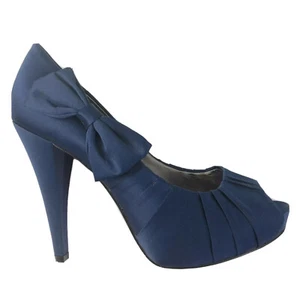 Paris Hilton Satin Royal Blue Bow Platforms Heels Shoes Sz 7 - Picture 1 of 10