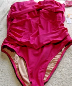 Women's Tummy Control Twist-Front Wire-supt One Piece Swimsuit Kona Sol Rose 14 - Picture 1 of 17