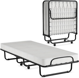 Rollaway Folding Bed with 4" Mattress, Foldable Rollaway Bed with Memory Foam Ma