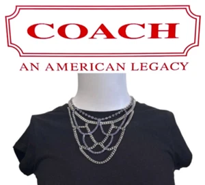 Coach Vintage Silver Purple Swarovski Crystals Multi Strand Choker Necklace Rare - Picture 1 of 5