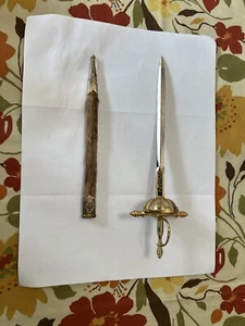 TOLEDO SPANIEN vergoldetes Mini Schwert Brieföffner mit Fellscheide 9" Länge Globus - Bild 1 von 9