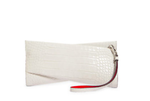 Christian Louboutin Loubitwist Croc Embossed Patent Leather Clutch Craie Red NWT