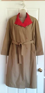 Misty Harbor Trench Coat Raincoat 12 Khaki Red Belted Long Frog Closure Pockets - Picture 1 of 5