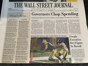 2011 SUPER BOWL XLV AARON RODGERS GB PACKERS CHAMPS WALL ST JOURNAL NEWSPAPER - Picture 1 of 1