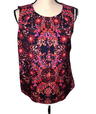 无袖上衣 S 码贝壳红色蓝色花卉佩斯利印花衬衫轻便 — 第 1/4 张图片