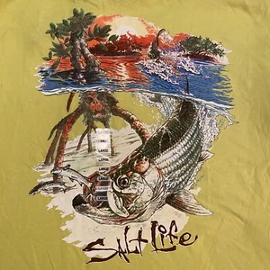 SALT LIFE BANANA YELLOW "SUNRISE TARPON" S/S POCKET T-SHIRT MEN'S MEDIUM NWT - Picture 1 of 1