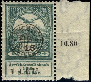 Romania Hungary 1919 CLUJ FLOOD  RELIEF 1LEU/16 FILLÉR GENUINE MNH,OG - Picture 1 of 1