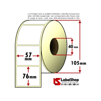 Rotolo da 700 etichette adesive mm 57x76 Carta Vellum 1 pista anima 40 - Immagine 1 di 2