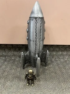 * SCOTT NELLES CAST BRONZE & ALUMINUM ROCKET SHIP ASTRONAUT COIN BANK *ST - Picture 1 of 11