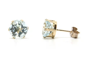 9ct Gold Blue Topaz Studs Round Earrings Gift Boxed Made in UK Birthday Gift - Picture 1 of 5