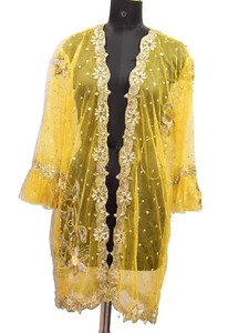 Vintage Boho Indian Venice Bridal Beaded Embroidered Evening Open Jacket Kimono - Picture 1 of 11