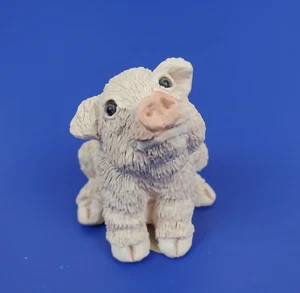 Stone Critter Littles Pig seduto bianco statuina 1993 occhi di vetro SCL-018 USA 2 pollici - Foto 1 di 11