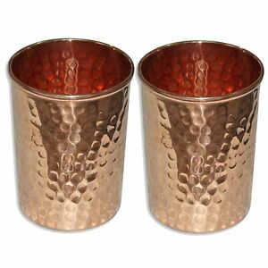 Natural Copper Handmade Tumbler 300 Ml Ayurveda Health Benefit Set 2 Water Cup