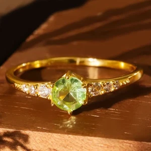3.40crt Round Cut Natural Peridot & Diamond 100% Real 14K SOLID Yellow Gold Ring - Picture 1 of 13