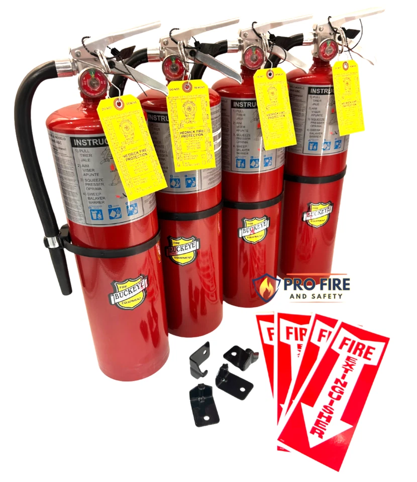 全新 5 磅七叶树 - ABC 干化学灭火器 带认证标签 (4 包) — 第 1/4 张图片